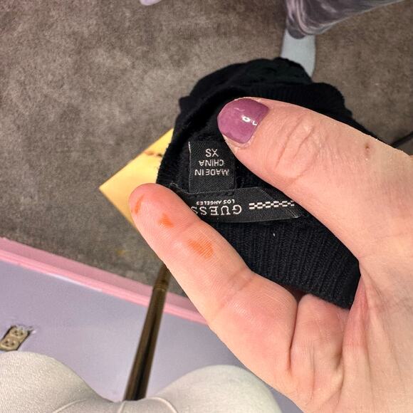 NWT $108 GUESS Allison Cold-Shoulder Laced Rib Mix Sweater Dress Black XS - Picture 6 of 7